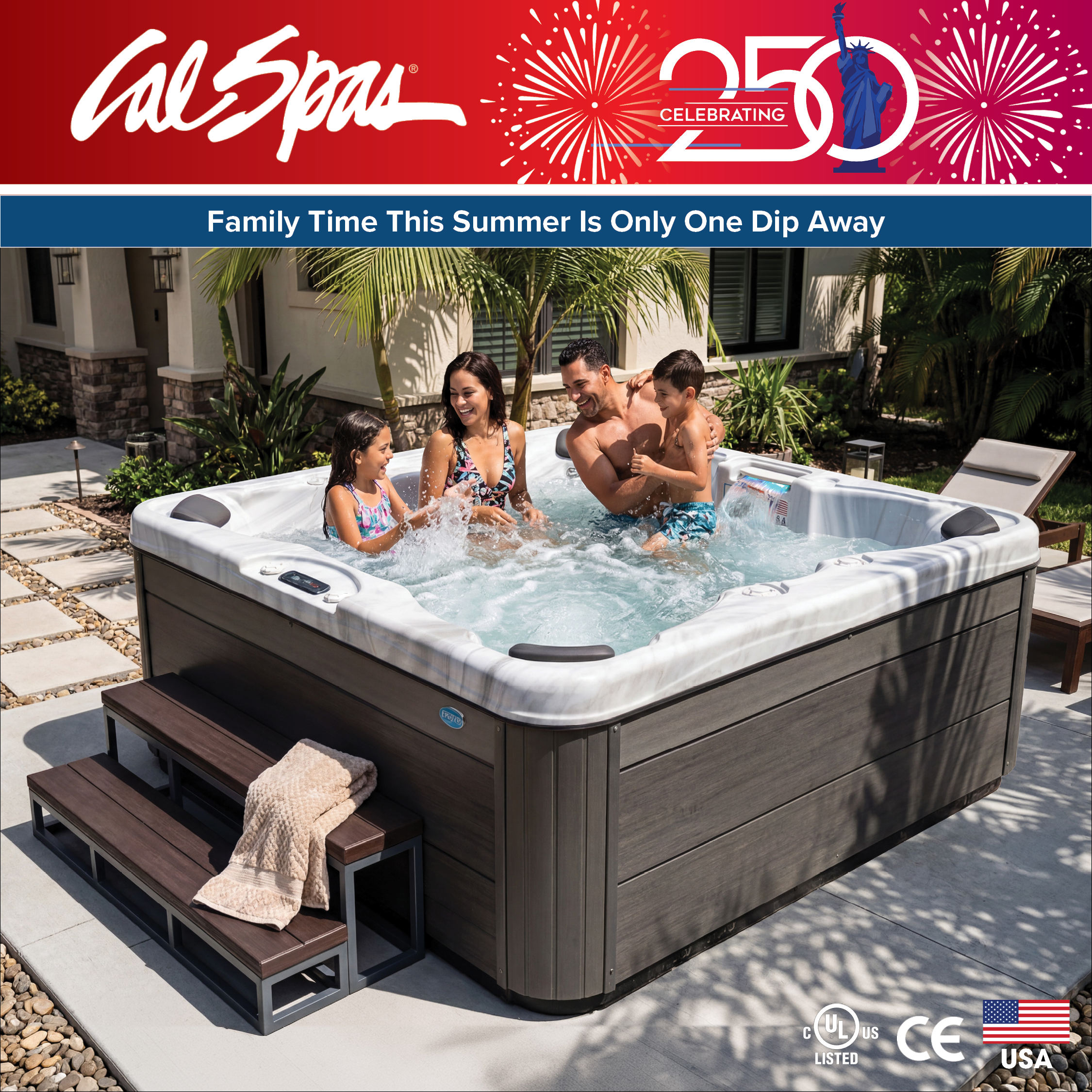 Calspas hot tub being used in a family setting - Gary